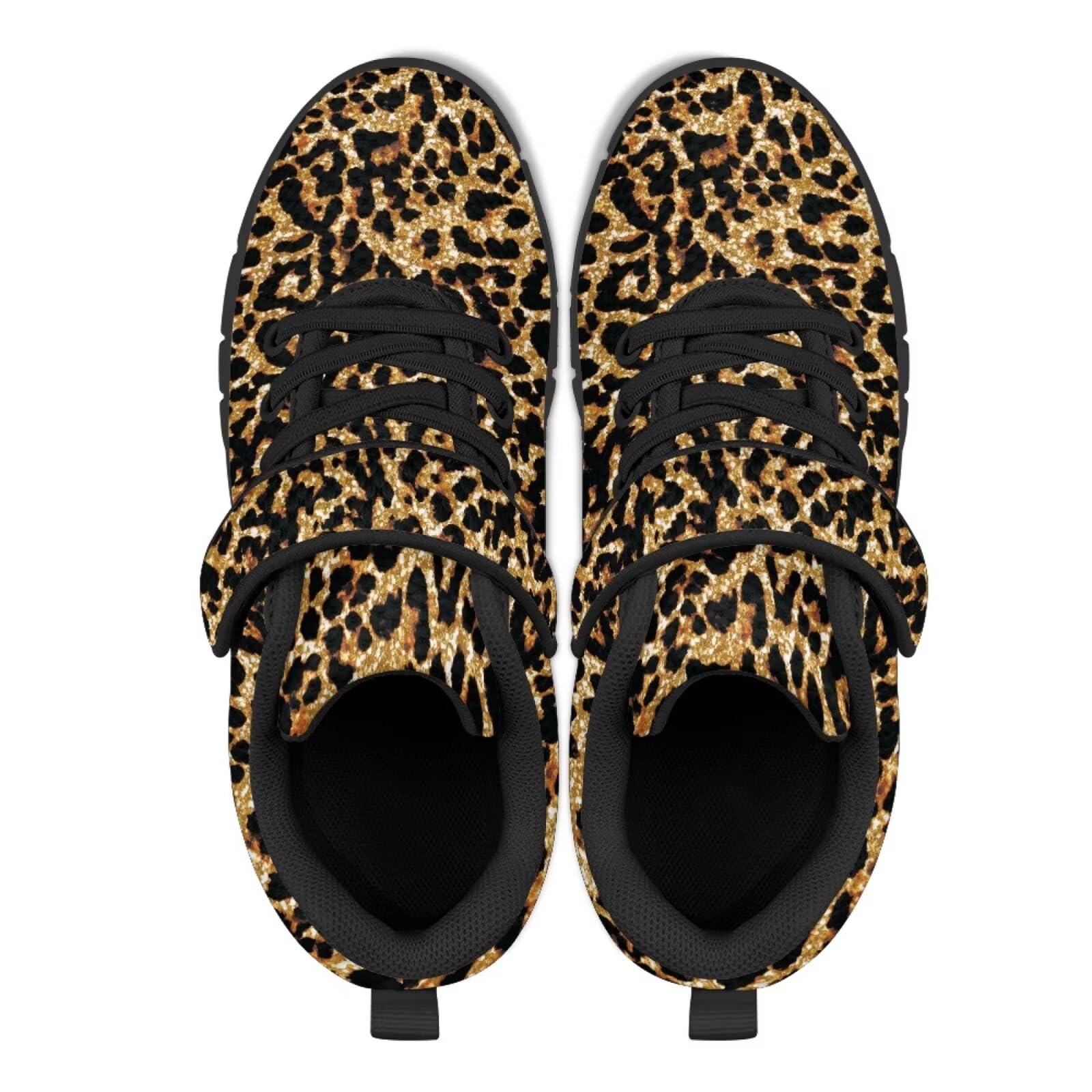 SYtrade Gold Leopard Print Girls Running Shoes Kids Single Buckle Casual Shoes Black Sole