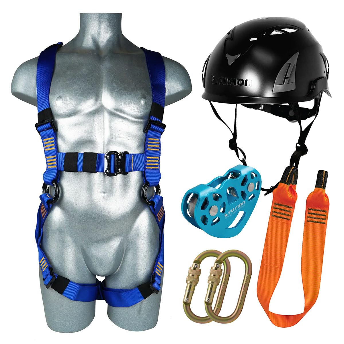 Fusion Climb Zipline Harness Kit for Kids Backyard Outdoor, Playground Entertainment with Stainless Steel Pulley-Blue (Medium/Large)