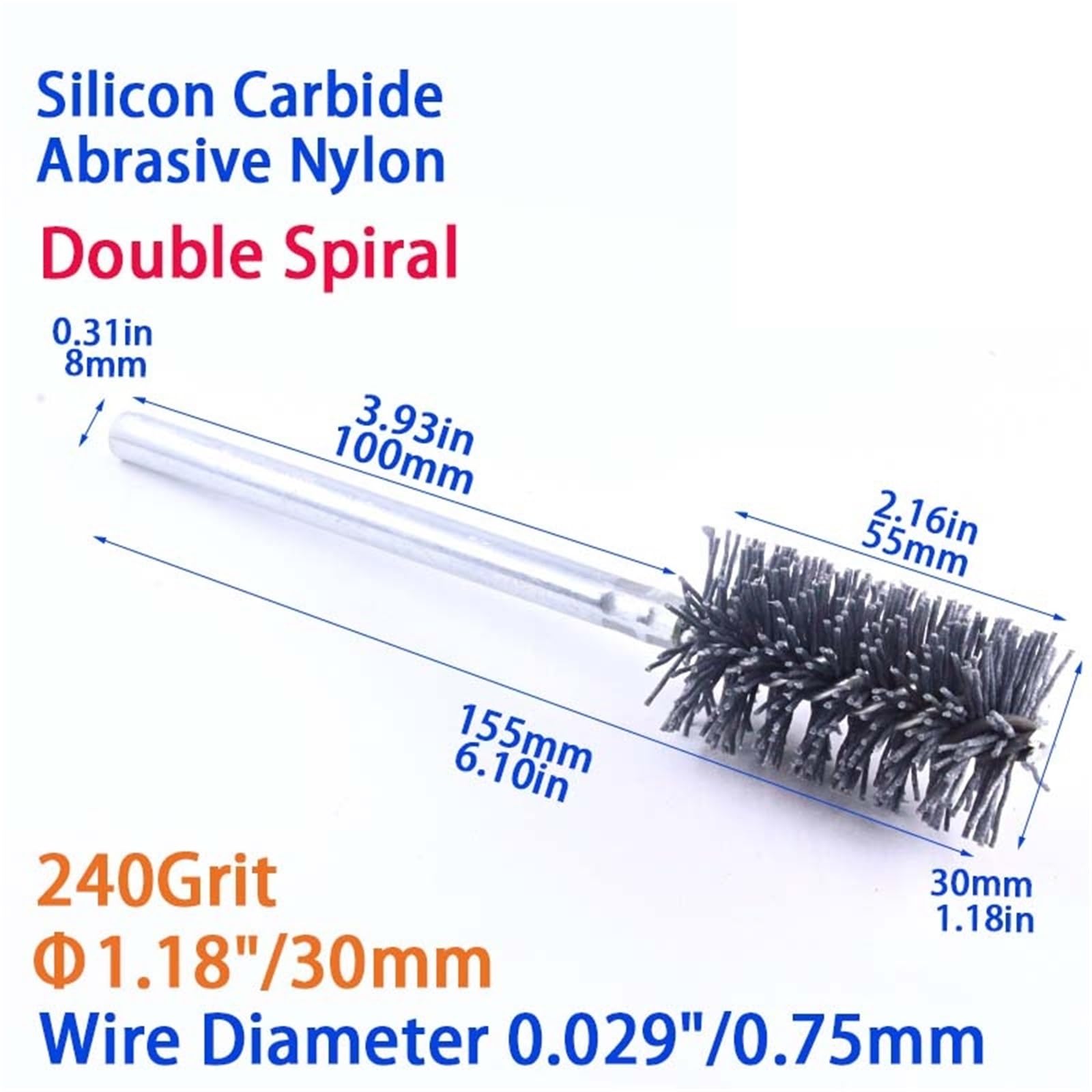 Cepillos abrasivos de alambre de nailon, carburo de silicio, diámetro de 1,5-60mm, 800 granos, herramienta eléctrica for taladro, limpieza de tuberías, cepillo desbarbado manual(Grit240 Dia30mm)