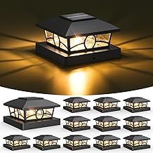 APONUO Solar Post Cap Lights, 3000K Warm Light Mode Fence Post Solar Lights for Garden Patio Deck, Outdoor Waterproof Deck Posts Light Solar Powered for 3.5x3.5 4x4 Wooden/Vinyl Posts, Black, 12 Packs