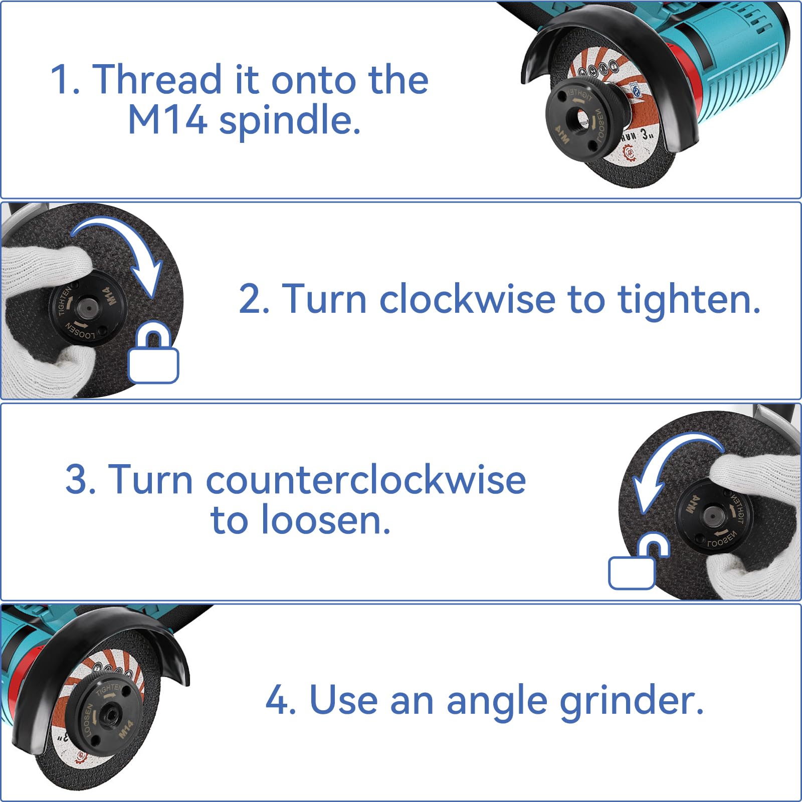 2 dadi a sgancio rapido nero, smerigliatrice angolare M14, dado a sgancio rapido, adatto per smerigliatrici angolari come AEG, Black & Decker, Dewalt, Flex, Hitachi, Metabo, Makita ecc