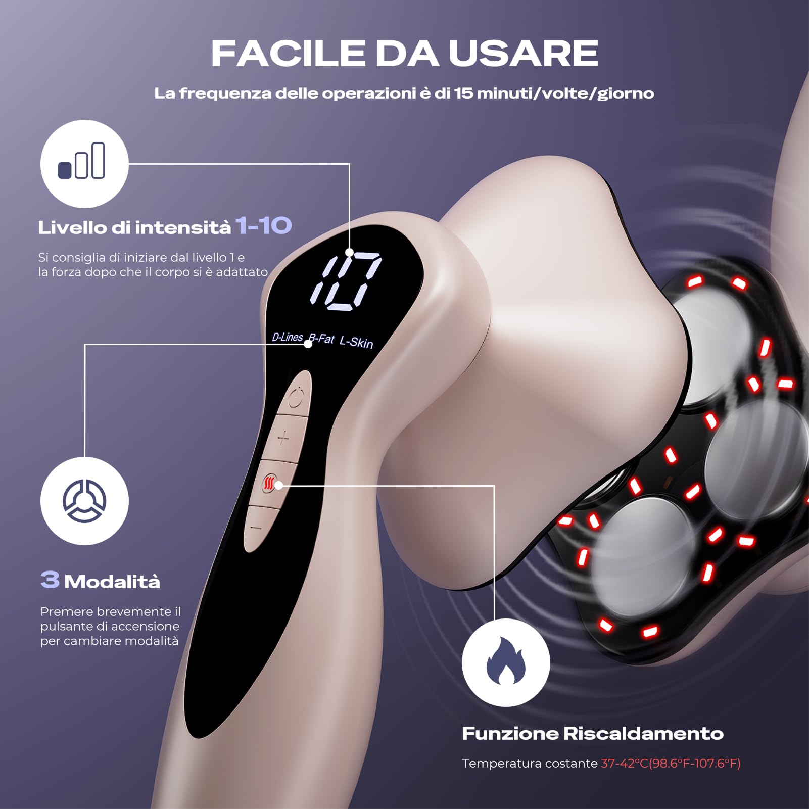 Massaggiatore Anticellulite Professionale, 3 in 1 Massaggiatore Anticellulite Elettrico Unisex per Vita, Pancia, Braccia, Glutei e Gambe (Oro Rosa)