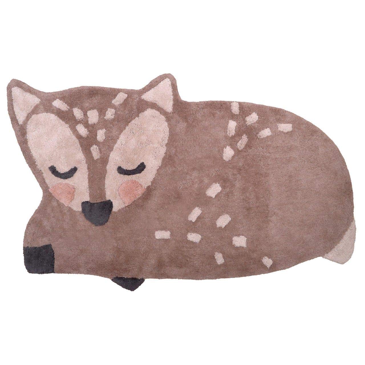 Tapis enfant Little Deer NATTIOT en coton taupe 70x110, l'excellence du tissage