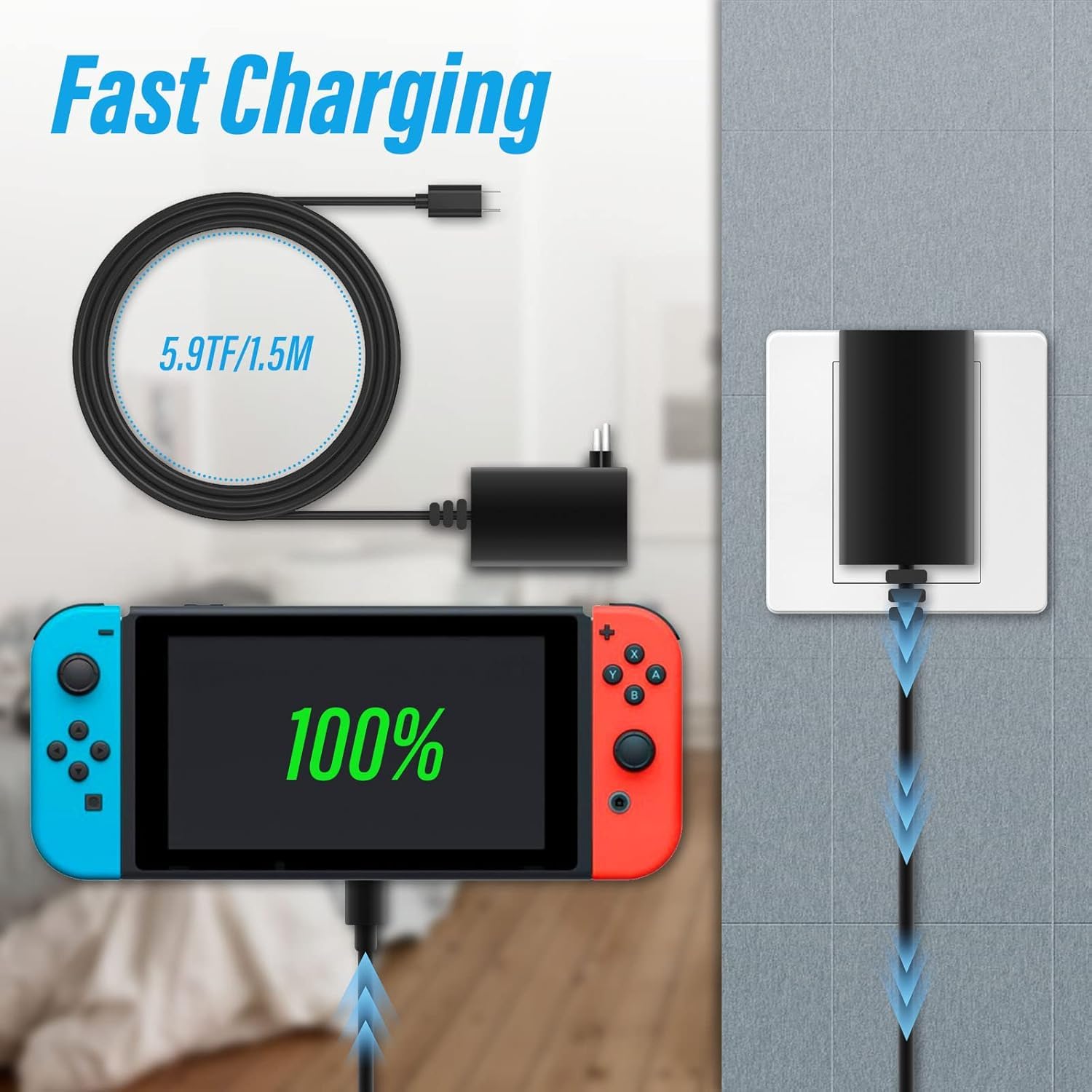 Caricatore per N-Switch 15V 2.6A Carica Rapida con Cavo USB Tipo C, Supporto Modalità TV e Controller Dock Compatibile con N-Switch & Switch Lite