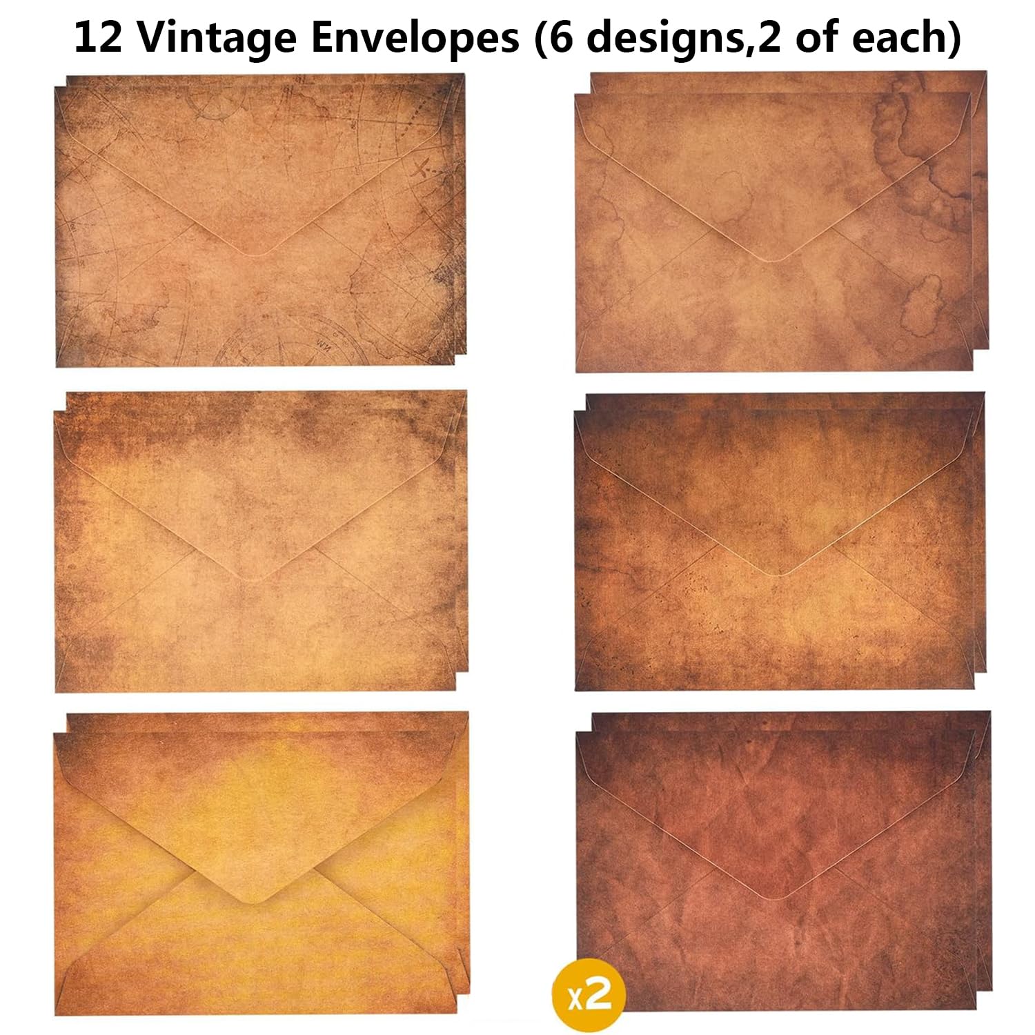 Juego de papel de papelería vintage y sobres, 24 hojas de papel de carta antiguo envejecido clásico para escribir cartas invitaciones con 12 sobres de papel kraft de estilo antiguo, cuerda de