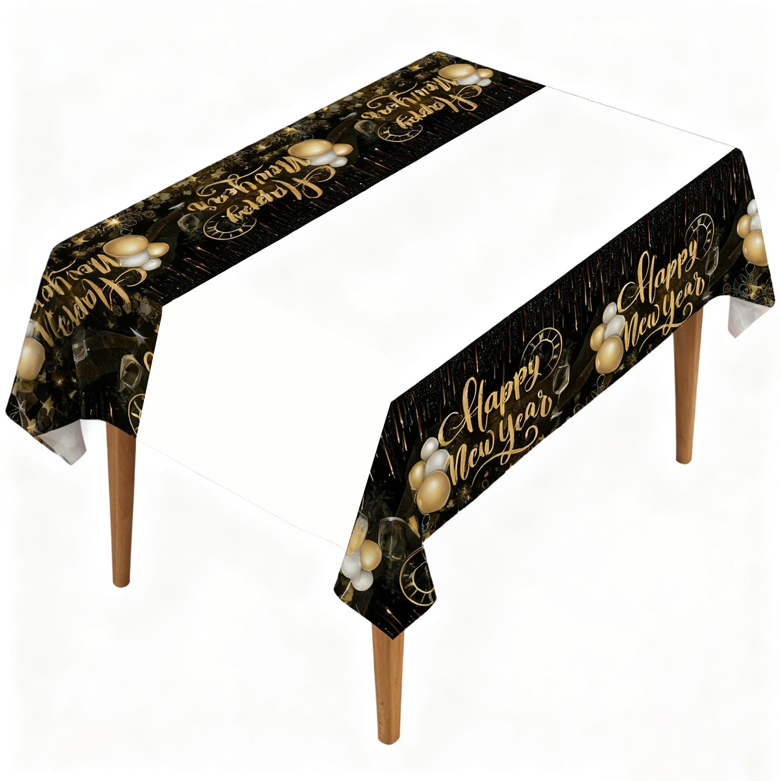 Czdtq Black And Gold New Year Table Cloth, 2026 Black Gold Happy New Year Tablecloth, Pvc Plastic Wipe Clean Tablecloth Waterproof Table Cloth, For 2026 Happy New Years Eve Party Decorations Suppliers