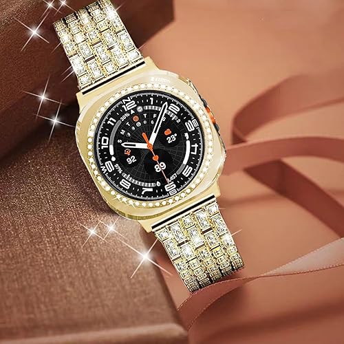 Vista 250 de Correas compatibles con Samsung Galaxy Watch FE / 5/4 de 1.575 pulgadas, correa de metal con diamantes de imitación brillantes de 0.787 pulgadas