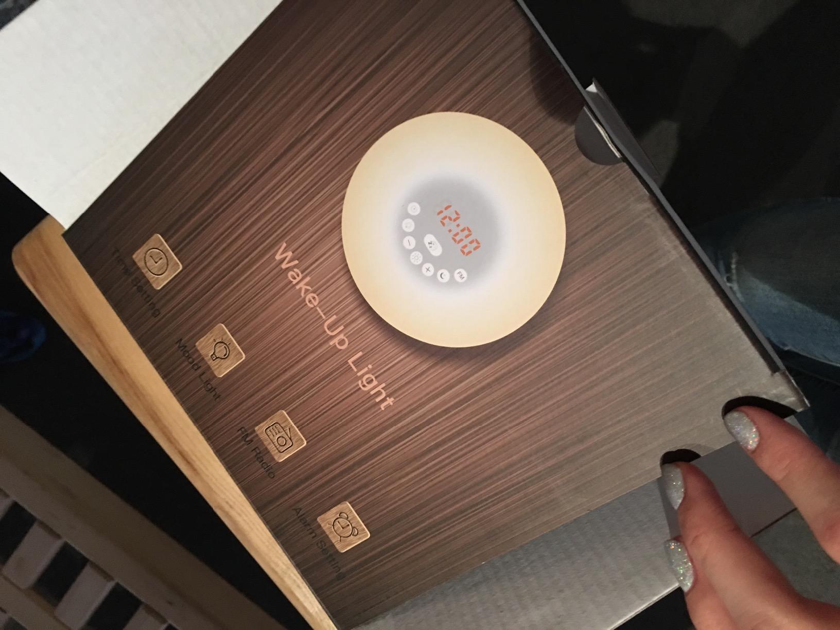 Coulax Wake Up Light Wood Grain Sunrise Sunlight Alarm Clock LED Night