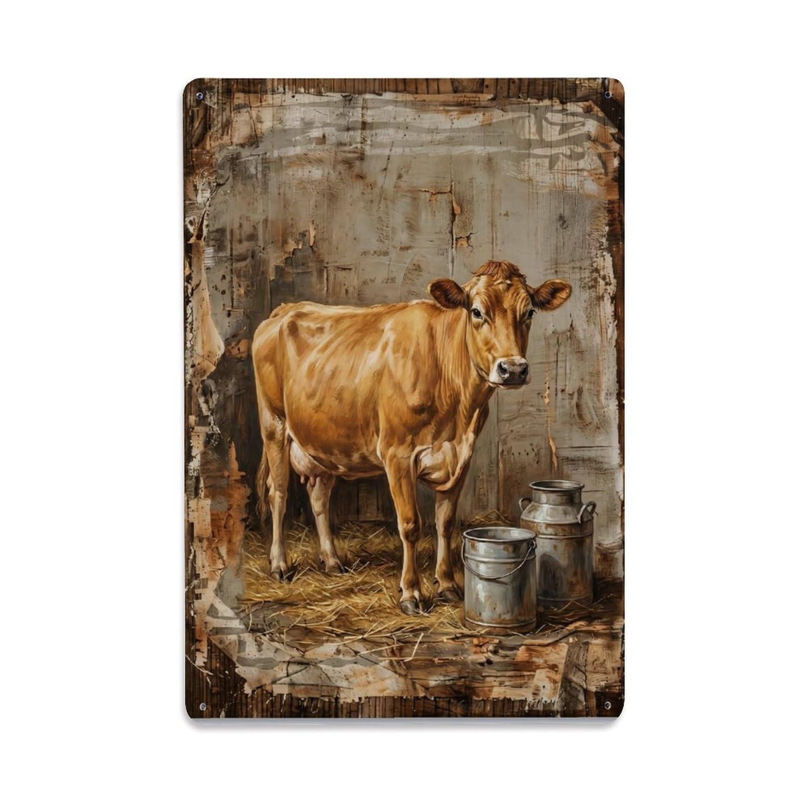 Guernsey Cow Farm Golden Dairy Milk Vintage Metal Tin Sign Plaque Wall Decor for Cafe, Club, Garden Metal Poster 8x12Inch