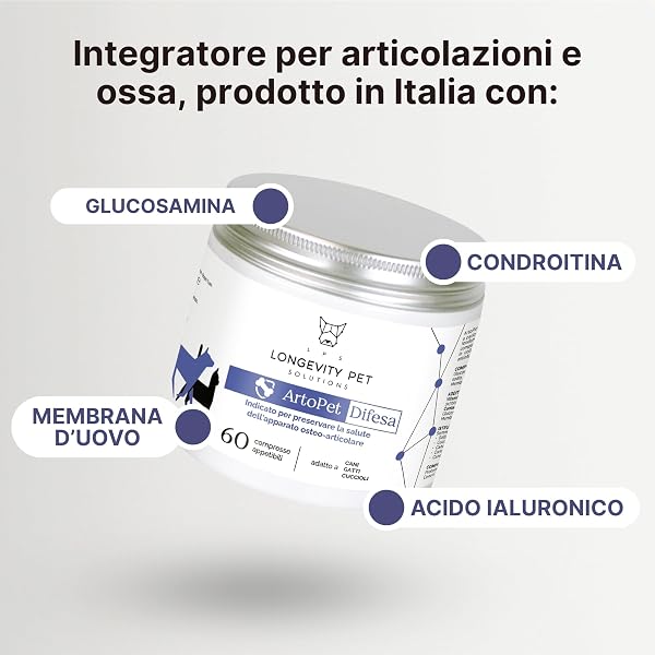 ArtoPet Defense Longevity Pet 60 Tablets | Dog and Cat Joint Supplement | Supplements for Dogs with Glucosamine and Chondroitin | Osteo-Joint Health | Made in Italy - 3