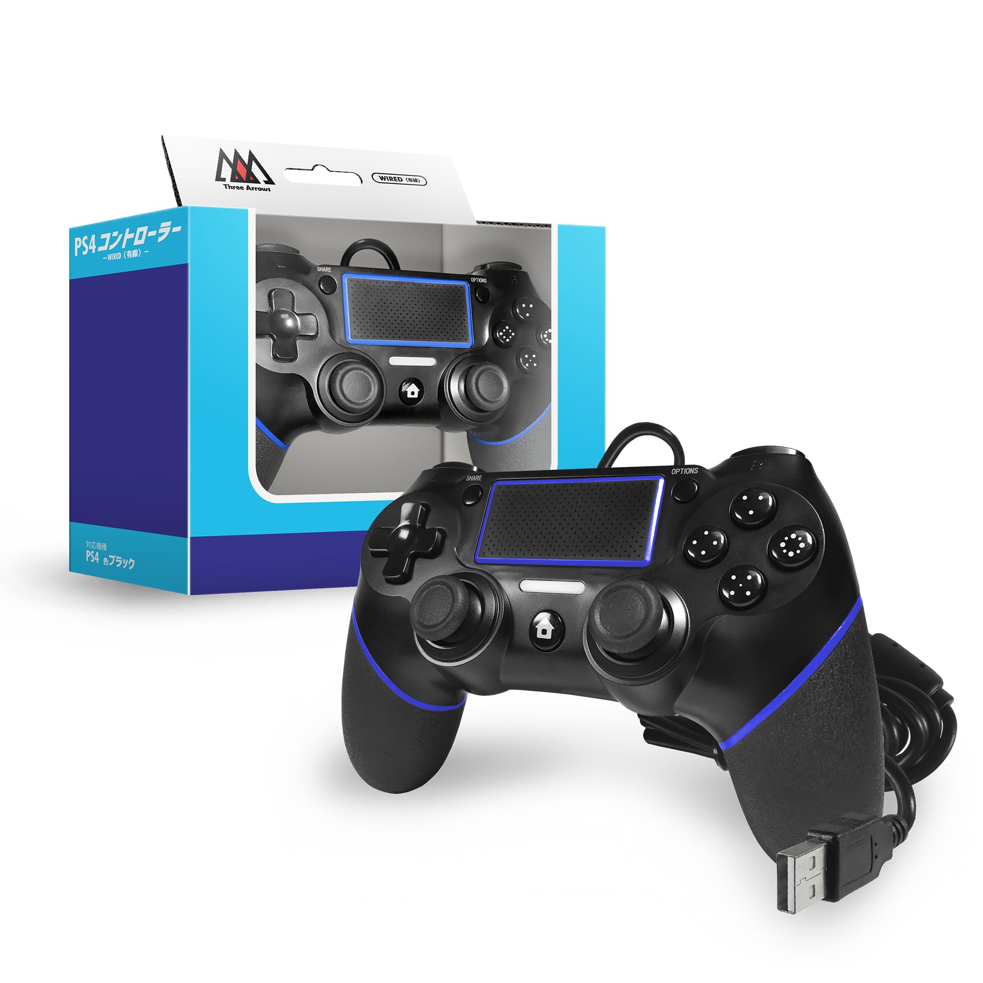 Amazon | Three Arrows スリーアロー PS4 有線コントローラ ブラック