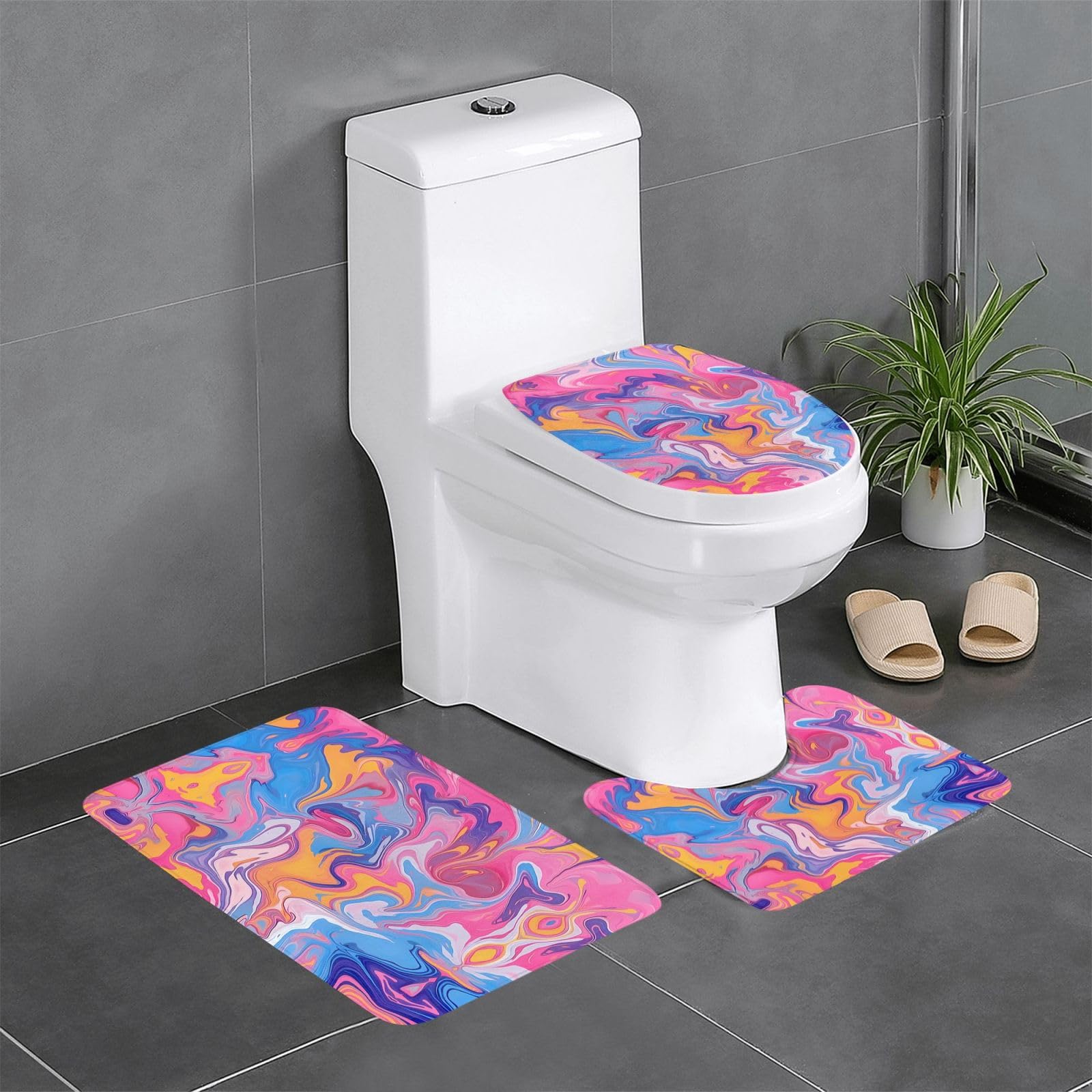 Tapis de salle de bain antidérapants lot de 3 absorbants motif marbre coloré