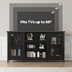 60 Inch Modern TV Stand, TV Stand Media Console with Storage Cabinets & Power Outlets, with Grid Acrylic Doors, Farmhouse Wood Entertainment Center for Living Room, Office Black