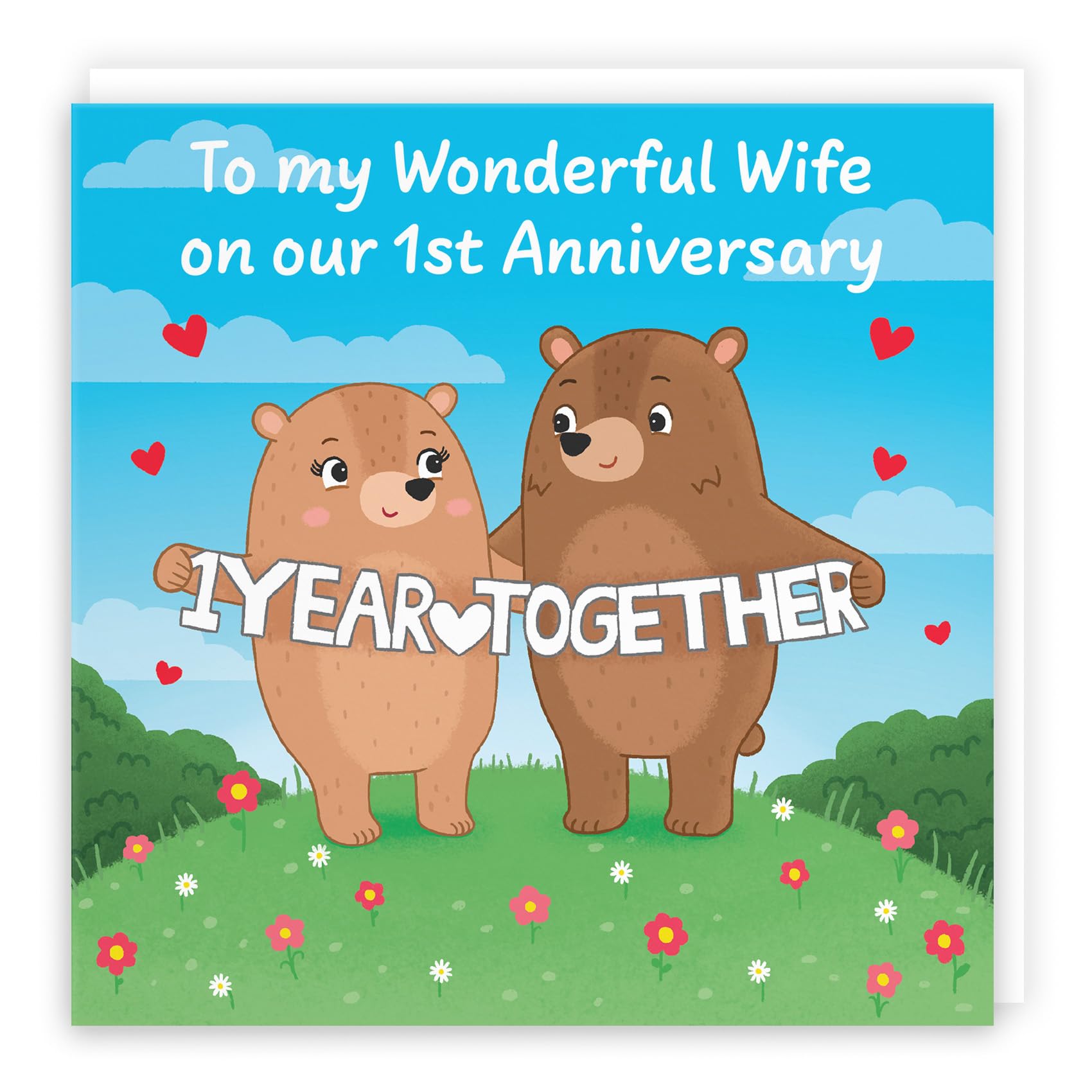 Hunts England, Wife 1st Anniversary Card, Paper Anniversary, First Anniversary, 1 Year, Cute Fun Bears Card