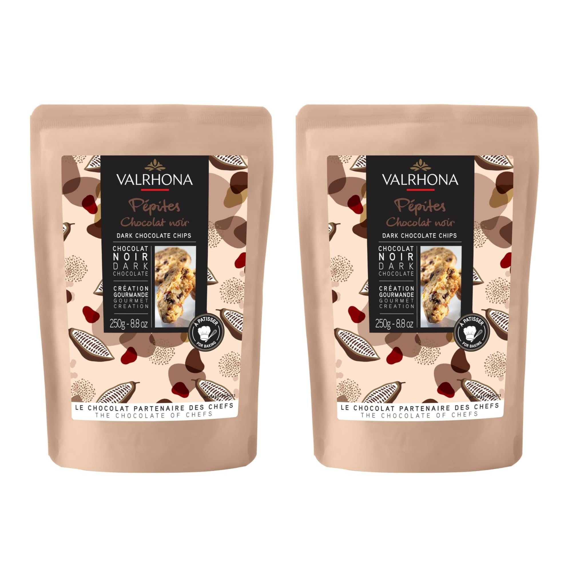 VALRHONAFinest Dark Chocolate Chips for Baking - 52% Cocoa, A Perfect Fusion of Premium Dark Cocoa Flavor, These Gourmet Chocolate Chips are Ideal for Cookies, Muffins, Brioches, and Pastries, 2 Pack