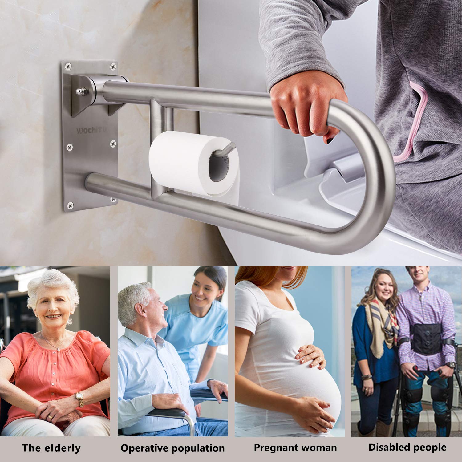 23.6 INCH Stainless Toilet Safety Rails, WochiTV Handicap Grab Bars for