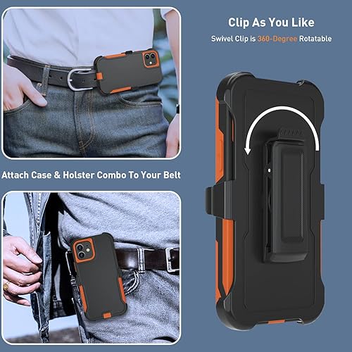 Miniatura 3 de Xmon Funda para iPhone 11, resistente y resistente con clip para cinturón, a prueba de golpes, protector de pantalla de vidrio templado + protector
