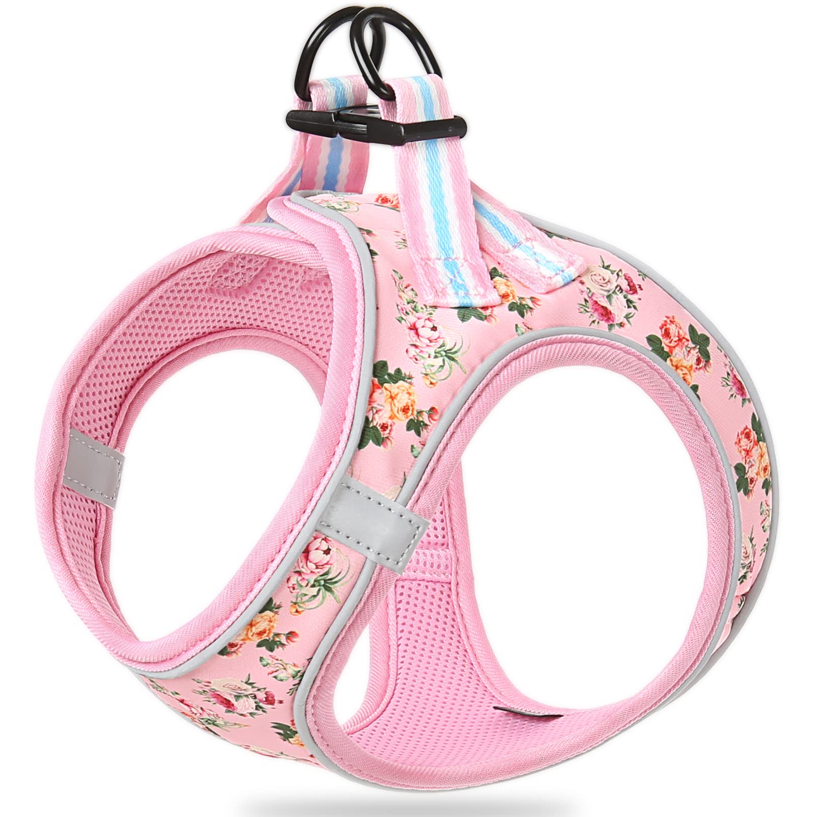 HEELE Arnes Perro Arnes Chaleco Perros Vest Air Mesh Arnés para Perro Arnes Perro con Bonito Estampado Arnés para Perro Pequeño Malla Transpirable Suave Cómodo Reflectante, Floral Rosa, S