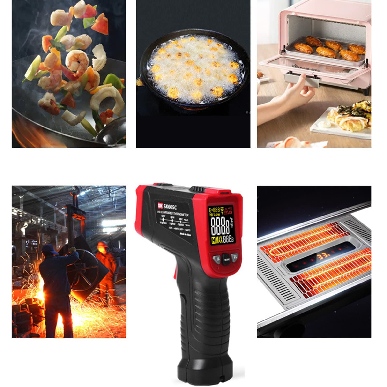 NGCG -50~880? Thermometer Pyrometer Non-Contact Temperature Gauge-Industrial Tools for Cooking-Grill HVAC Engine Digital Thermometer -50~880? Thermometer Pyrometer Non-Contact