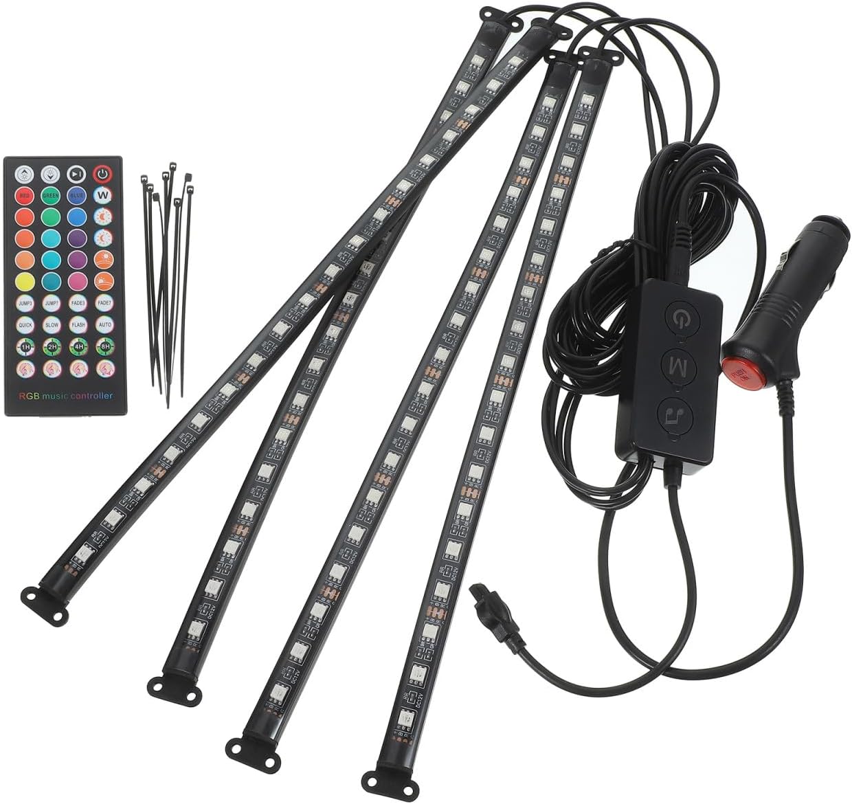 Zerodeko LED Car Interior Light Strip Kit RGB Ambiance with Remote Control LED Decorative Lighting for Cars Colors Brightness Sleek Design for Enhanced