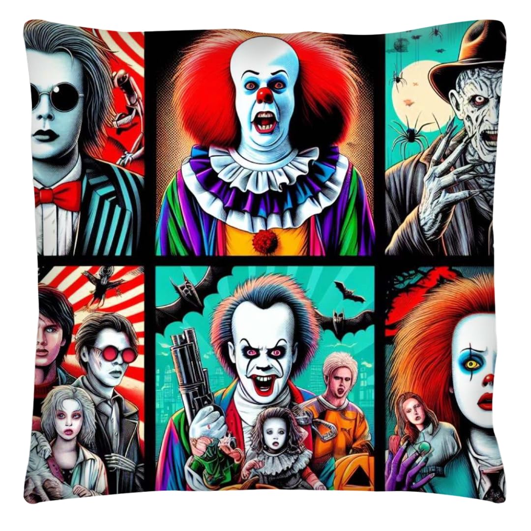 The Beach Stop Scary Horror Pennywise Clown Beetlejuice Freddy Krueger Accent Cushion Cover | Spooky Home Decor | 45x45cm 18x18” | Pop Art Horror