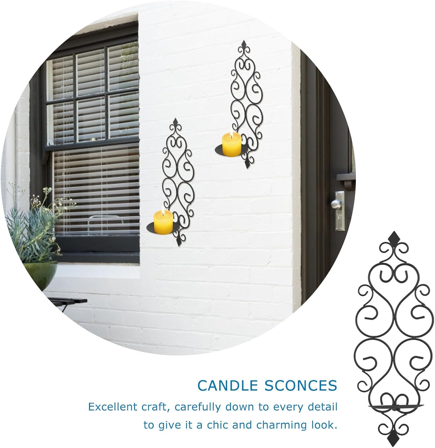 2Pcs Wall Candle Sconce Holder Black Classic Pillar Candle Stand Decorative Wall Mount for Bedroom Living Office Wedding Party