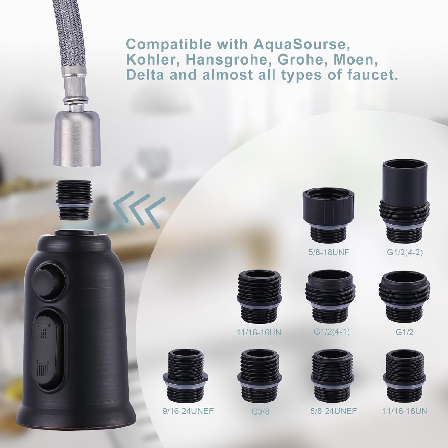 Pull Down Faucet Head Replacement,3-Function Kitchen Faucet Spray Head with 9 Adapters,Kitchen Faucet Head Sink Spray Nozzle Compatible with American Standard,Oil Rubbed Bronze