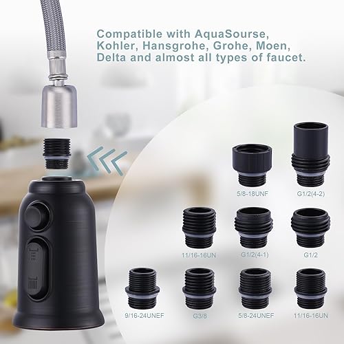 Miniatura 2 de Reemplazo de cabezal rociador de grifo de cocina, boquilla rociadora de fregadero de cocina de 3 funciones con kit de 9 adaptadores, cabezal