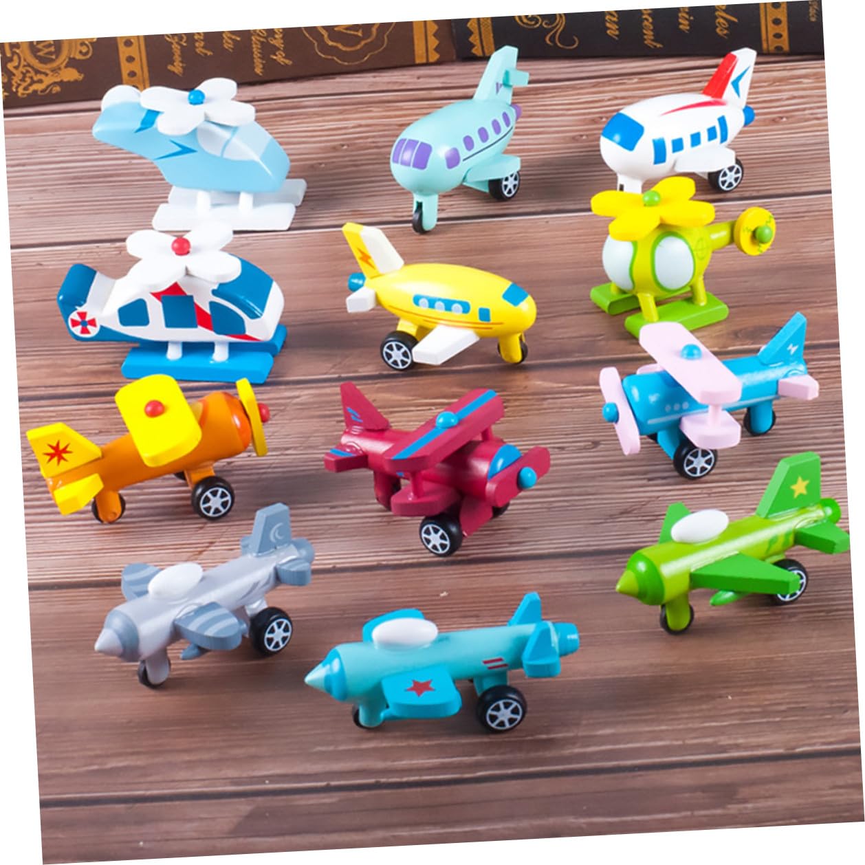 Mini Aeroplano in Legno 12 Pezzi, Giocattolo per Ragazzo Ragazza | Versione Colorata, senza Sbavature, Favorisce la Presa, Adatto a Bebè e Primi Giochi Educativi