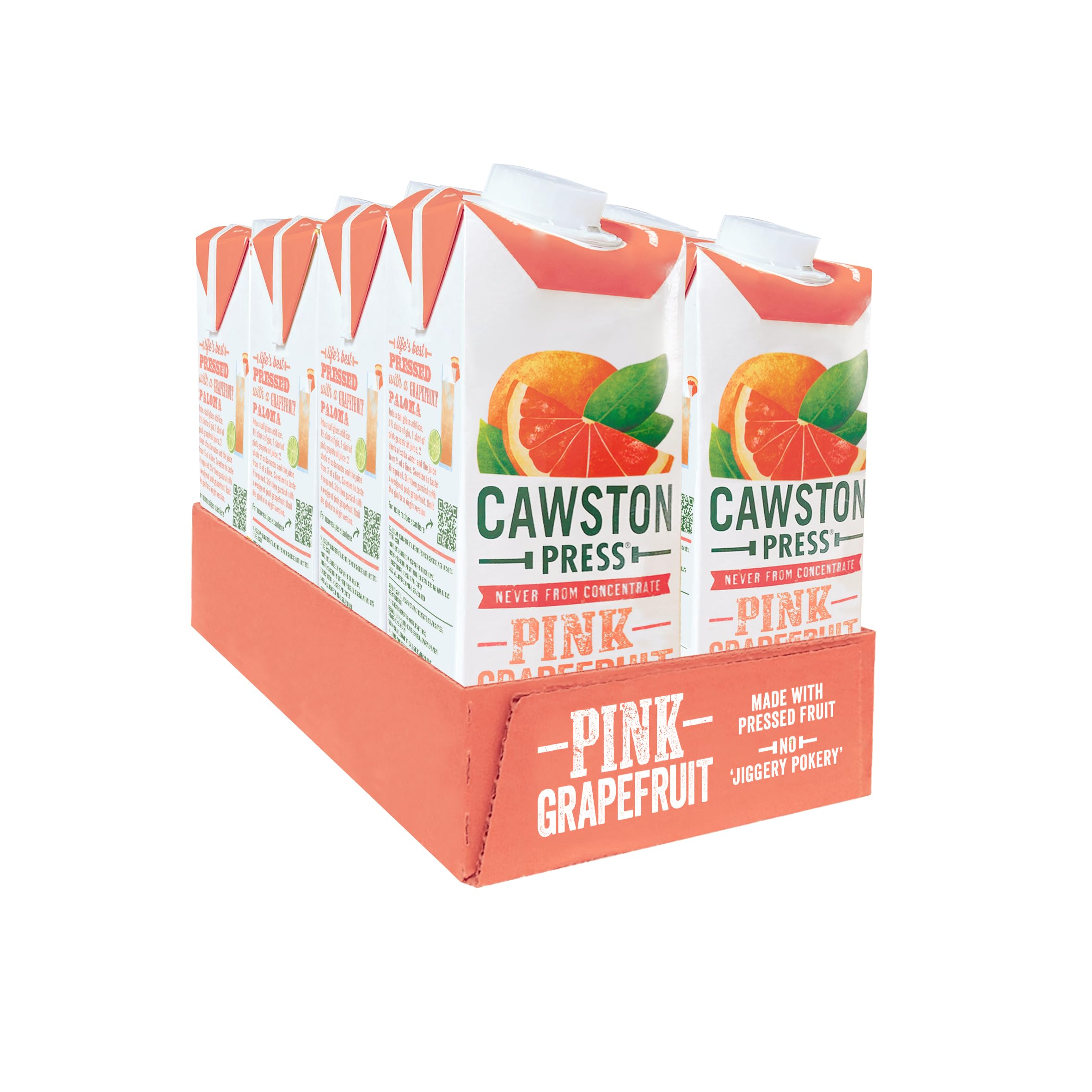 Cawston Press Pink Grapefruit Juice 100% Pressed, All Natural, Vegan, No Added Sugar, 1 Litre Cartons (Pack of 8)