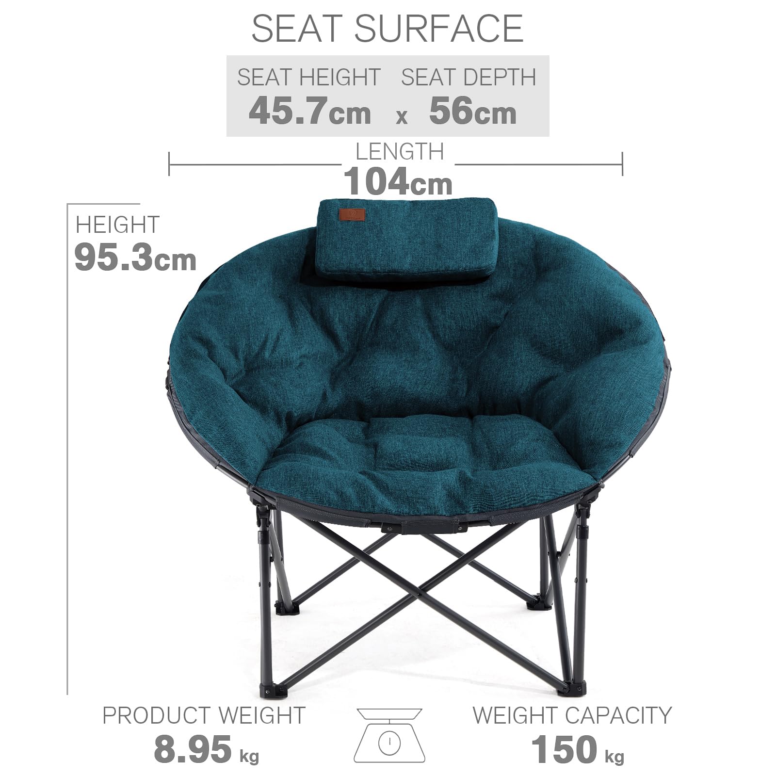 EVER ADVANCED Moonchair XXL - Silla de camping plegable (150 kg, redonda, acolchada, extra ancha, para exteriores, camping, jardín, balcón, interior, color verde