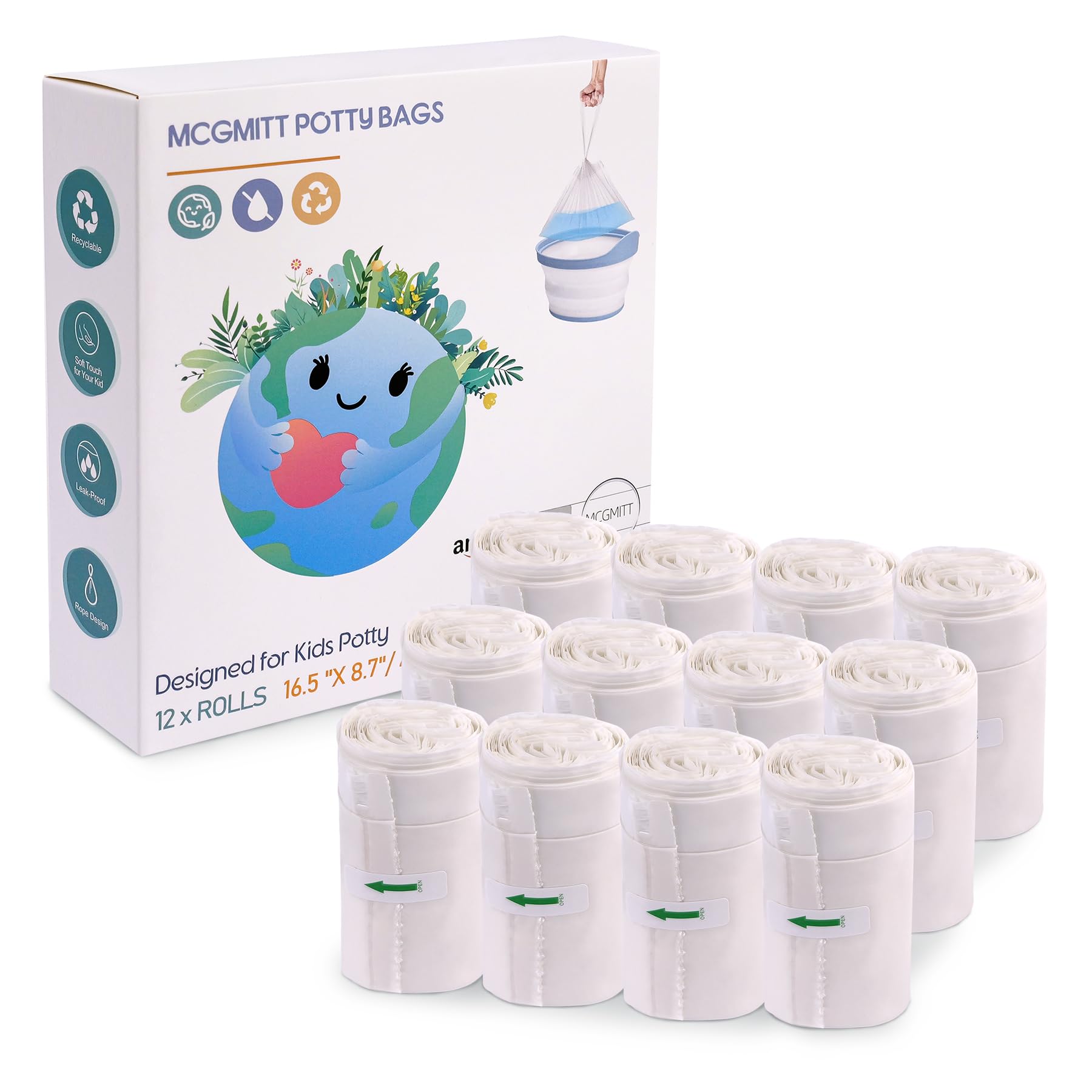 MCGMITT Potty Bags for Portable Toilet, 120 PCS Leak-Proof Potty Liners with Drawstring, Disposable Soft Toilet Bags Fit Most Potty Chair, Potty