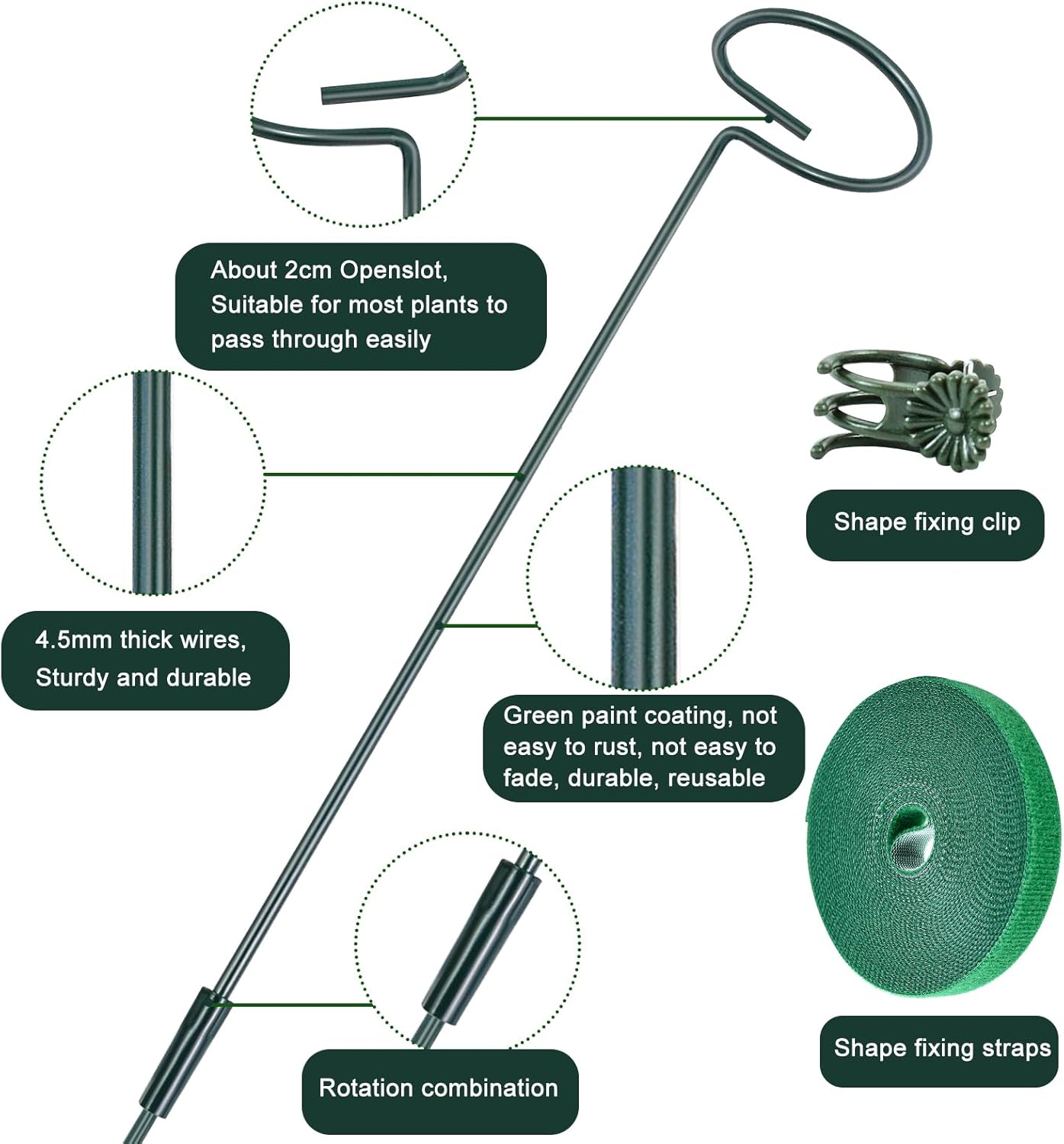 4 Set Metal Plant Sticks Support Tall 48 Inch Adjustable Plants Stem Support Rod Amaryllis Holder Stake Garden Flower Rings with 20PCS Clips 16.5' Plant Ties for Outdoor Indoor Plants