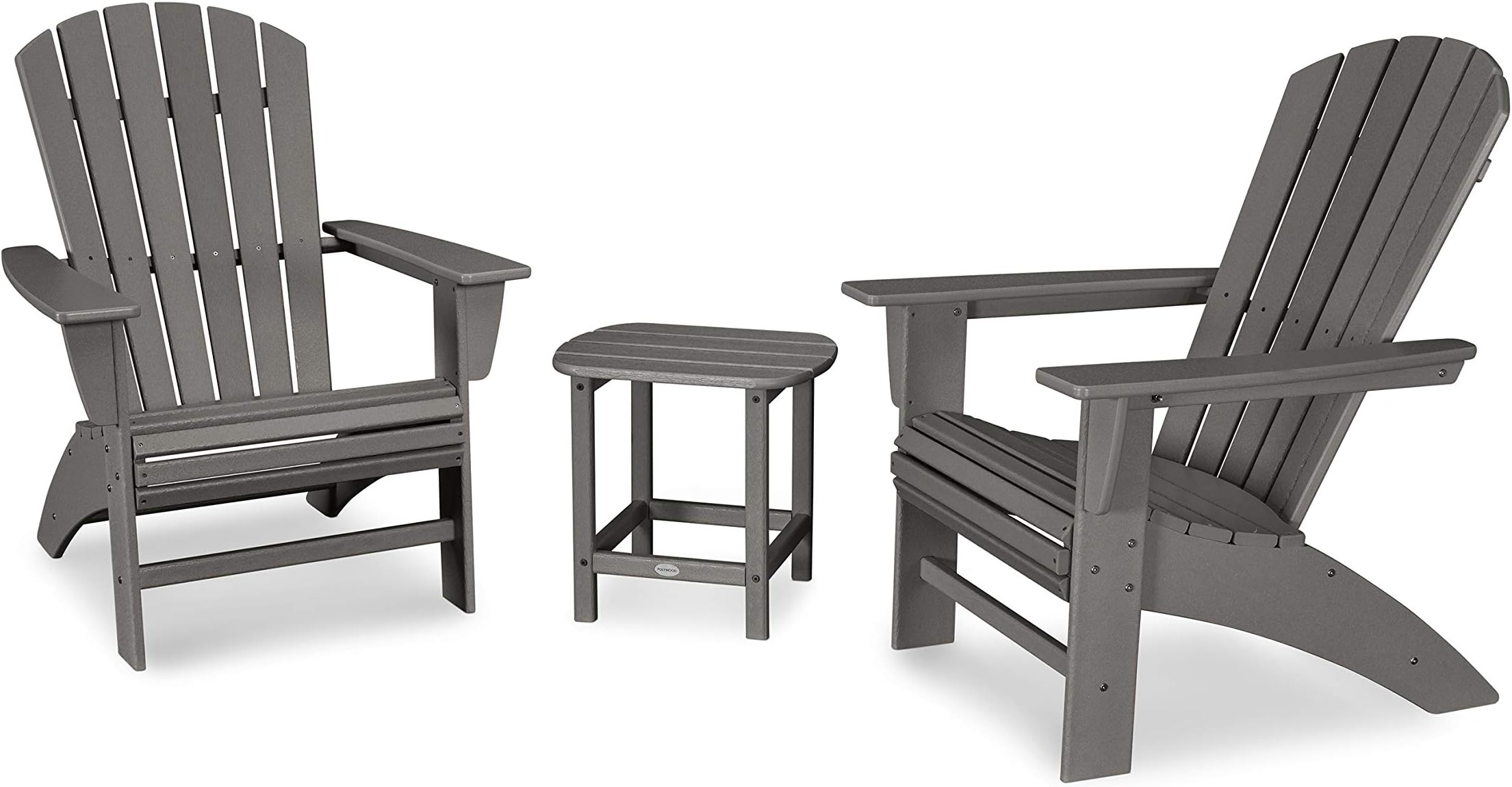 POLYWOOD Nautical 3-Piece Curveback Adirondack Chair Set with Side Table