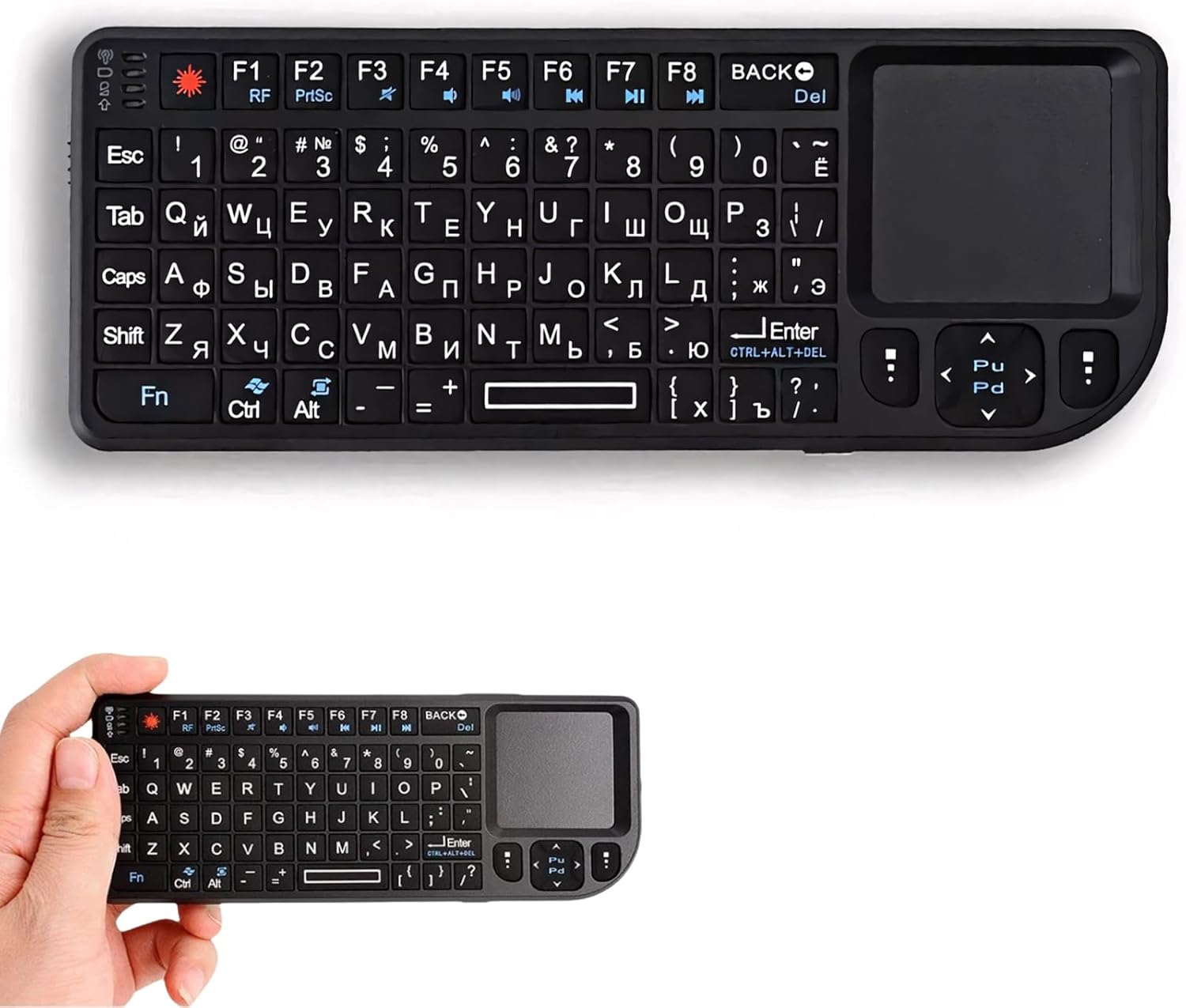 Zunate Wireless Touchpad Keyboard 2.4GHz Rechargeable, Mini 69 Keys Backlit Keyboard with Trackpad for PC/Android/Linux/PS | 3-in-1 Multifunction Wireless Keyboards and Mouse Touchpad (QWERTY Layout)