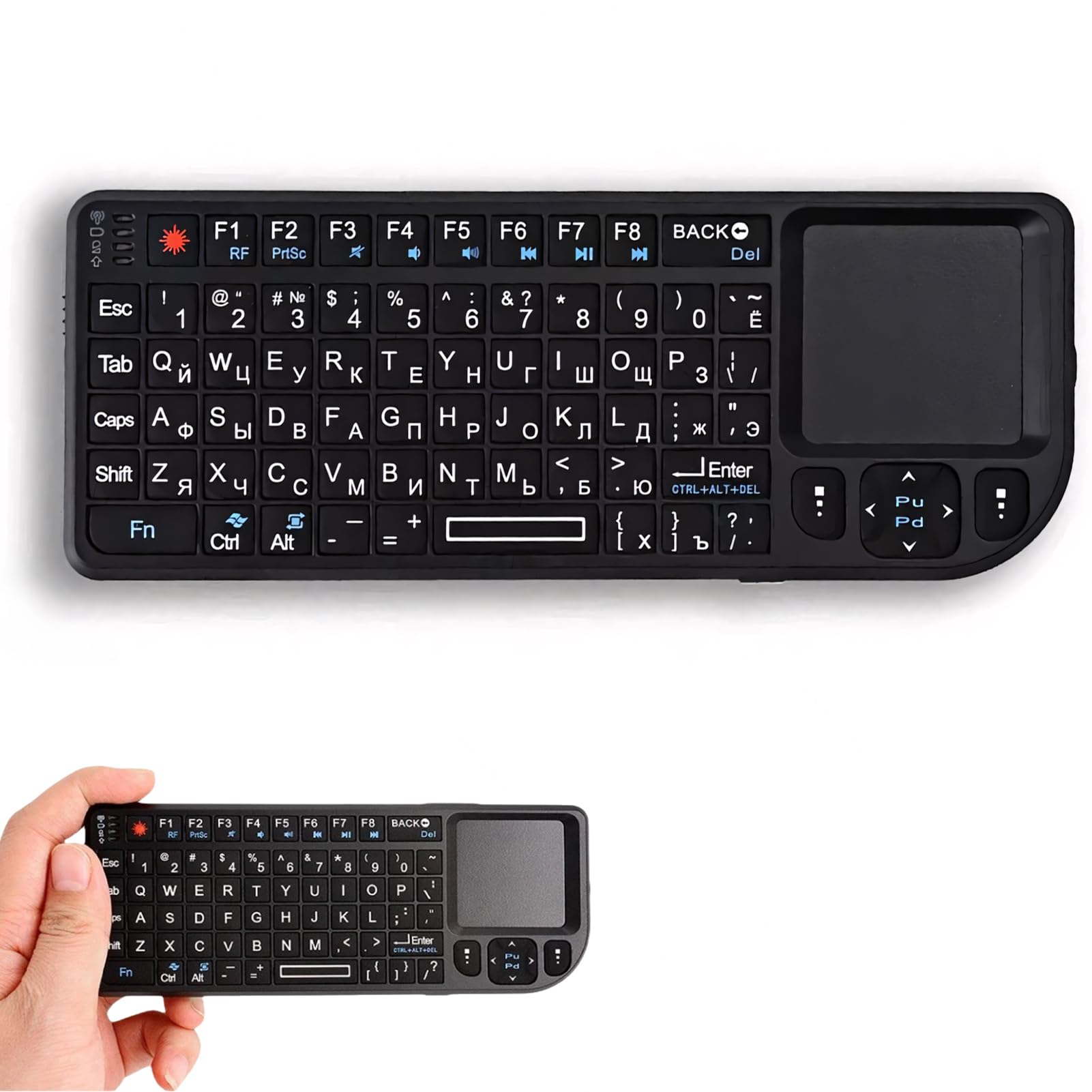 Zunate Wireless Touchpad Keyboard 2.4GHz Rechargeable, Mini 69 Keys Backlit Keyboard with Trackpad for PC/Android/Linux/PS | 3-in-1 Multifunction Wireless Keyboards and Mouse Touchpad (QWERTY Layout)-picture-24