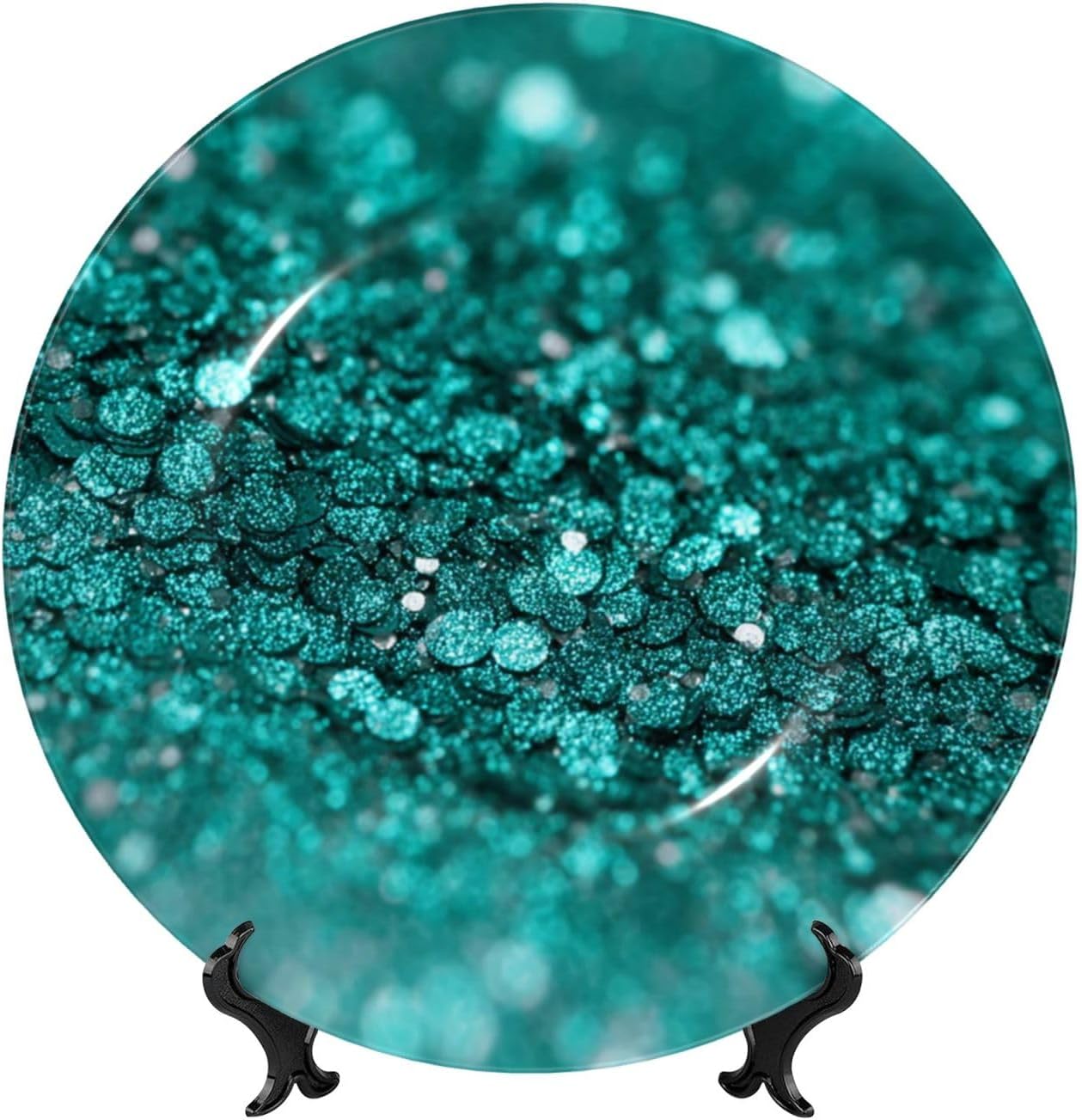 Decorative Plate 10in Bone China Dessert Plates with Display Stand Ceramic Ornament Ceramic Turquoise Glitter Decorative Plates Art Crafts Porcelain Plate for Home Club Living Room