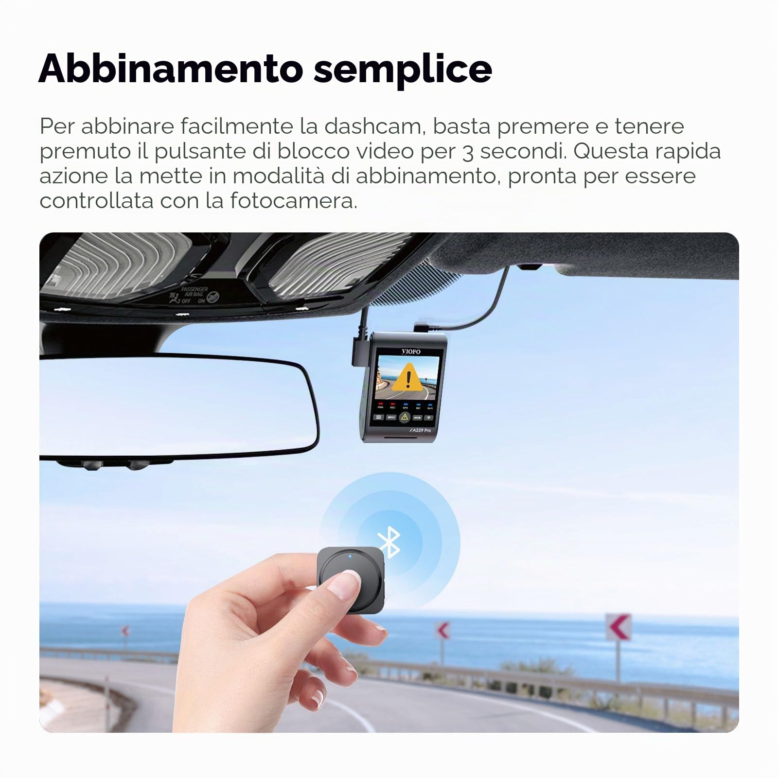 (BTR200)Telecomando wireless Bluetooth ufficiale VIOFO per fotocamera Dashboard dashcam serie A139/229 Plus /A229 Pro /VS1 per Registrazione di Emergenza