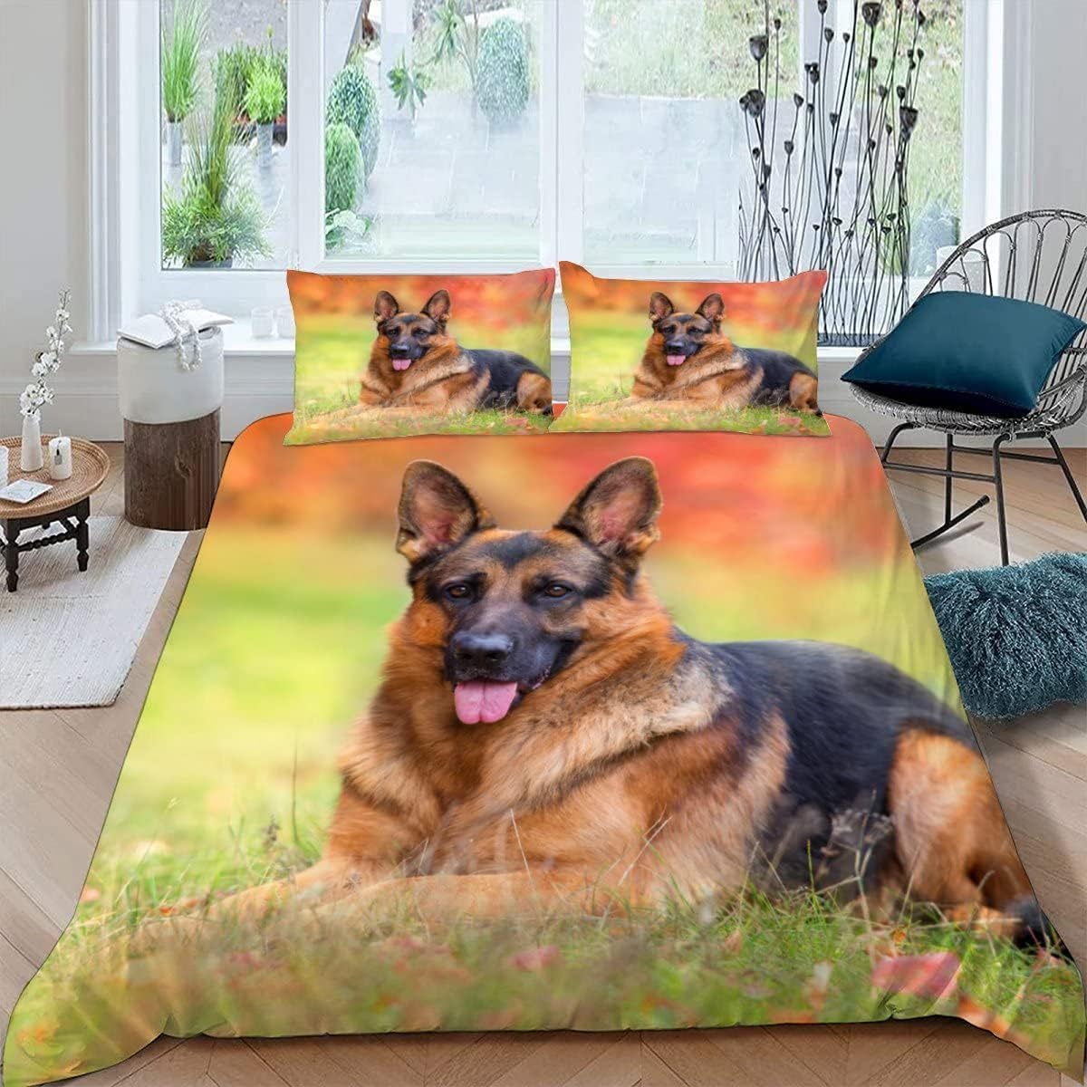 German Shepherd King Size Duvet Cover Sets Animal Patterns Bedding Set, 3D Print Ultra Soft Microfiber Quilt Cover 220x230cm Comforter Covers with Zippe and 2 Pillowcases C-965