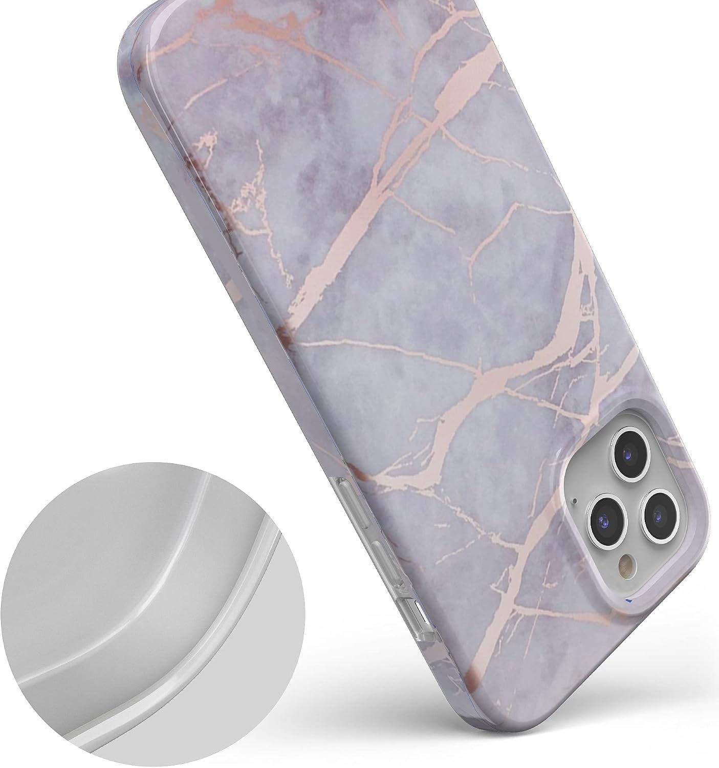 Casely iPhone 11 Pro Case | Touch of Lavender | Lavender Gray & Rose Gold Marble | Classic Ultra Slim Design