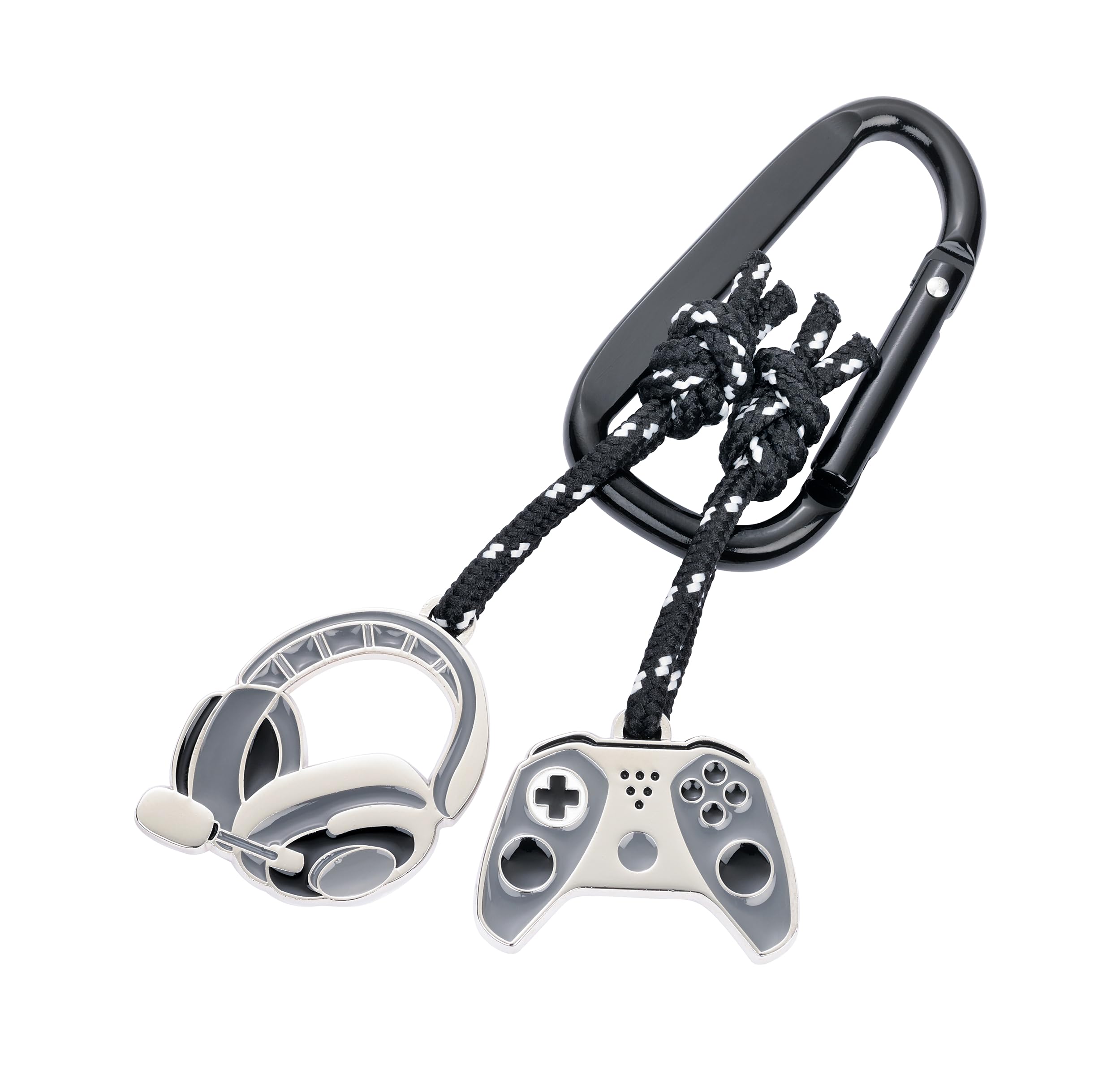 Troika Unisex Gray Gaming Keyring With Carabiner Hook - 2 Pendants On Decorative Climbing Rope: Controller And Headset - Cast Metal - Chrome Plated - Grey, Black, Silver Original, 10 X 5,8 X 0,7 Cm