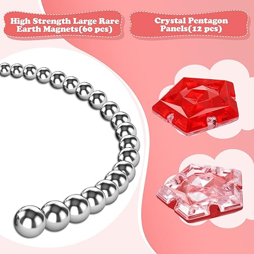 Miniatura 2 de RoomyRoc Esfera magnética antiestrés  Bolas magnéticas de pentágonos  Juego de 12 piezas  rojo cristal  Juguete magnético  Creatividad más allá de