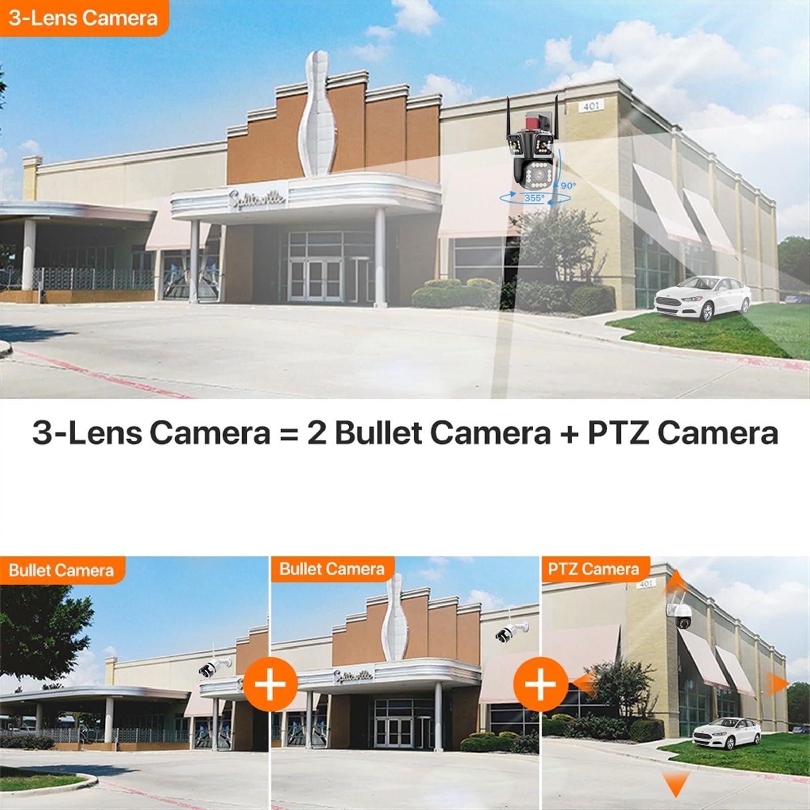 Kamera bezpieczeństwa, Kamera IP 2K 5K 12MP HD trzyobiektywowa kamera PTZ zewnętrzna podwójny obiektyw wykrywanie ruchu ochrony wodoodporny nadzór(5K Camera)