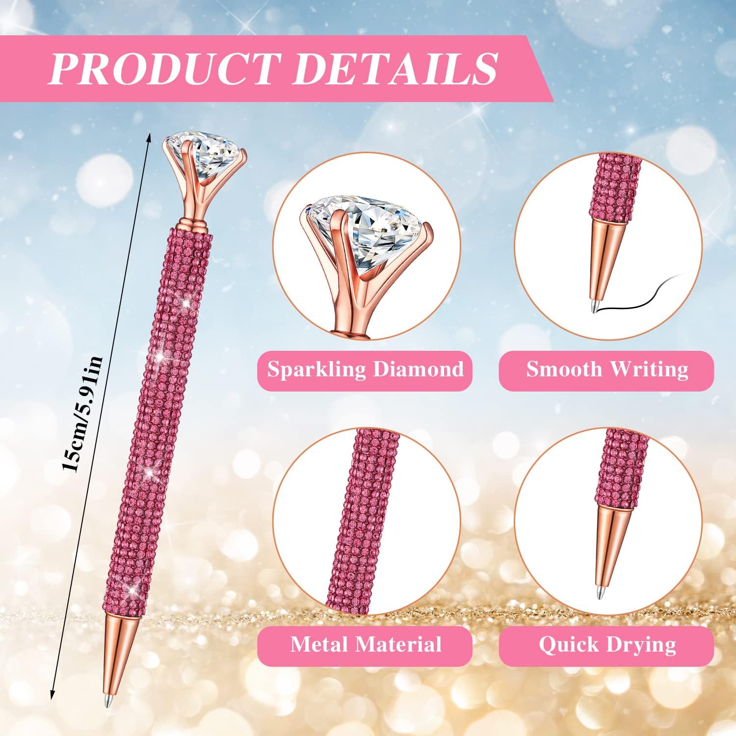 Seajan 24 Pcs Rhinestone Pens with Black Ink, Crystal Bling Retractable Ballpoint Pens for Wedding Guest Book, Bridal Shower, Party Favors, Office and Gifts(Multi Colors)