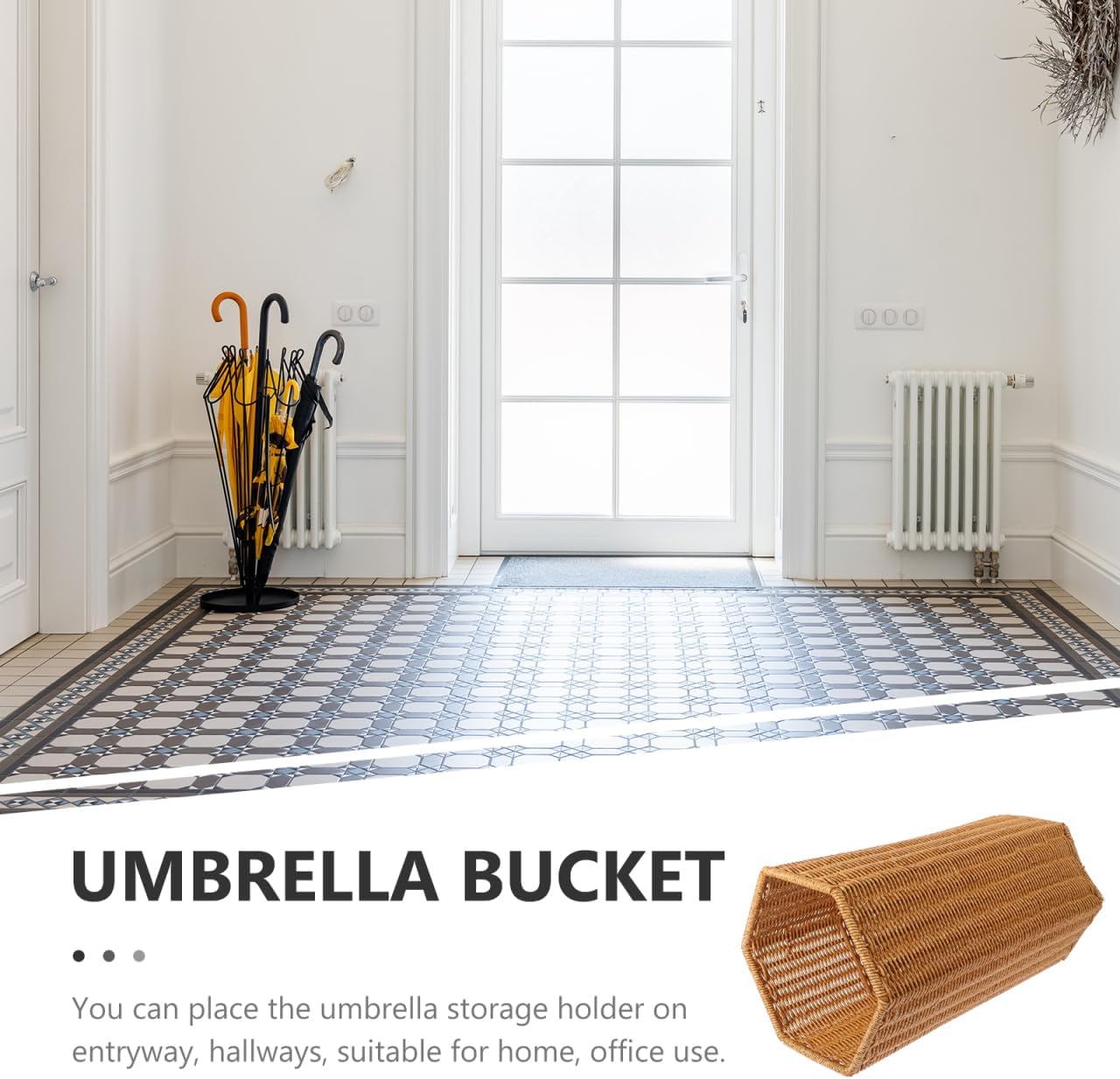 Angoily Yoga Mats Woven Umbrella Rack Stand Cane Storage Bucket Walking Stick Holder Freestanding Umbrella Basket Space Saving Organizer for Entryway Hallway Doorway Home Ceiling Crown