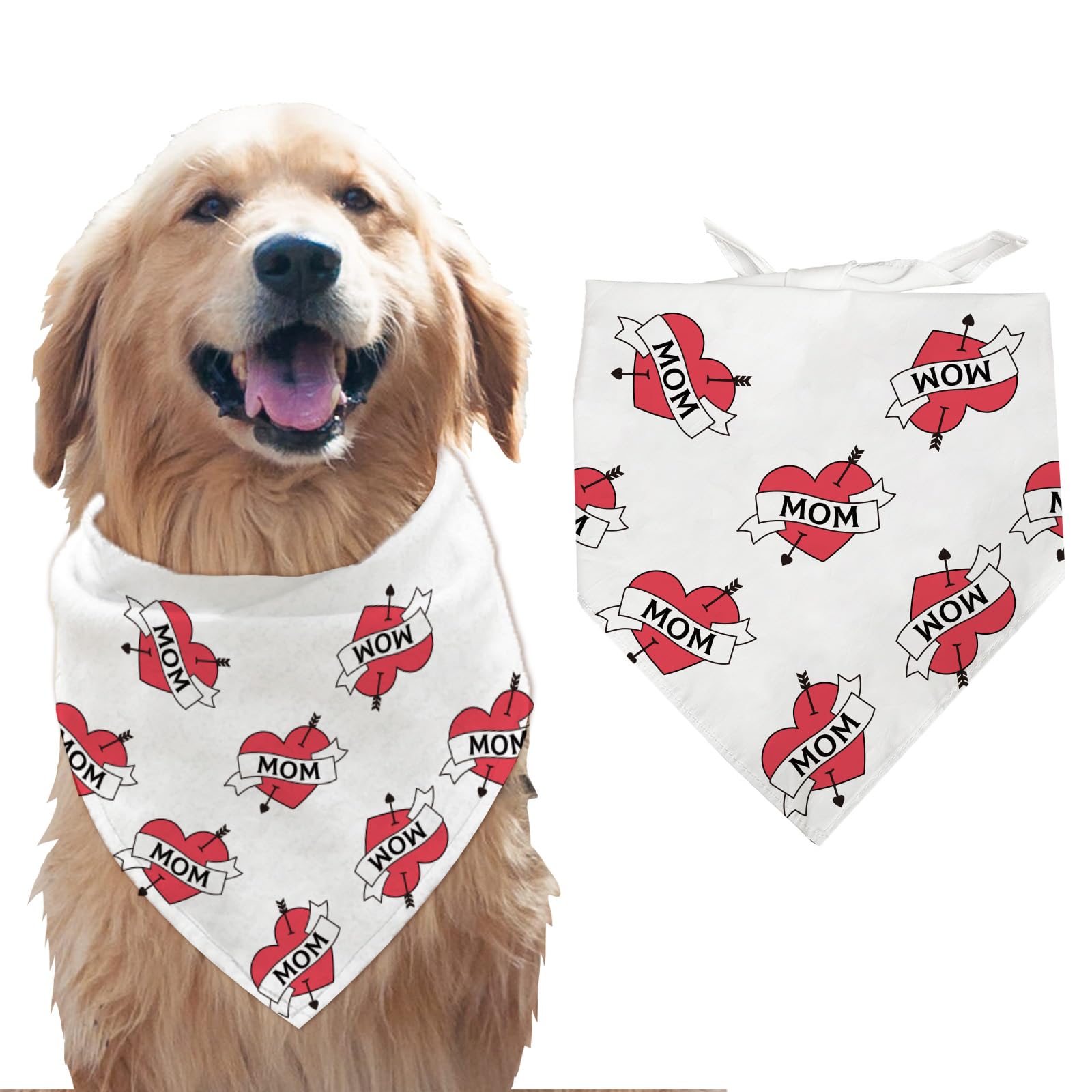 arricraft 1 bandana para perro, 78 x 38 cm, diseño de corazón con flecha, triángulo, bandana, ajustable, cómoda, baberos para mascotas, lavable, bufanda de algodón para perros grandes, color rojo