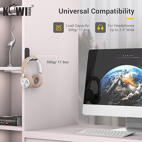 Vista 30 de KIWIFOTOS Paquete de 2 ganchos adhesivos para auriculares de escritorio, soporte para auriculares de juegos de PC, soporte adhesivo para pared, 2