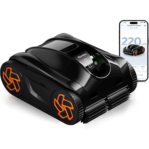 iGarden Robotic Pool Cleaner K Series, 220 Min Runtime Cordless Pool Vacuum Robot for Inground & Above Ground Pools, Smart Navigation, Touchscreen, Self-Parking, Cleans Floor, Wall & Waterline