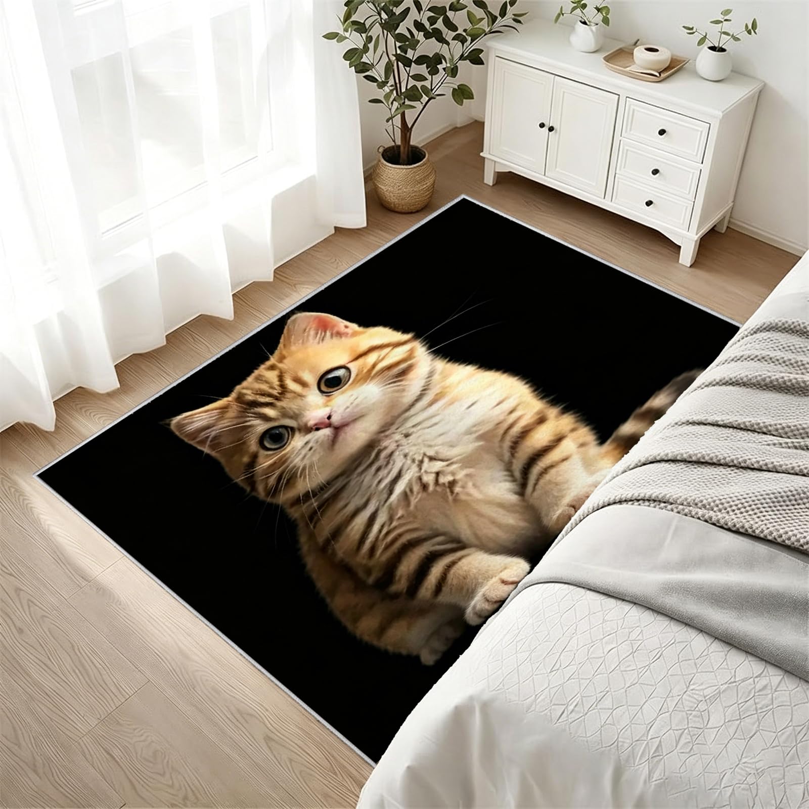 Chat Orange Tapis 150x210 cm Chaton Tigré Mignon Moquette Antiderapant à Poils Courts Tapis 3D Lavable en Machine Convient aux Grands Salons Salles à Manger et Chambres c-17