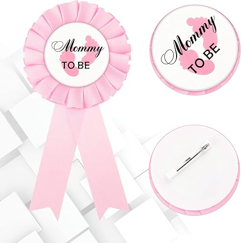 Miniatura 4 de WILLBOND 2 pines de insignia de hojalata para papá y mamá, recuerdo de fiesta de revelación de género, botones de roseta con cinta, regalos para